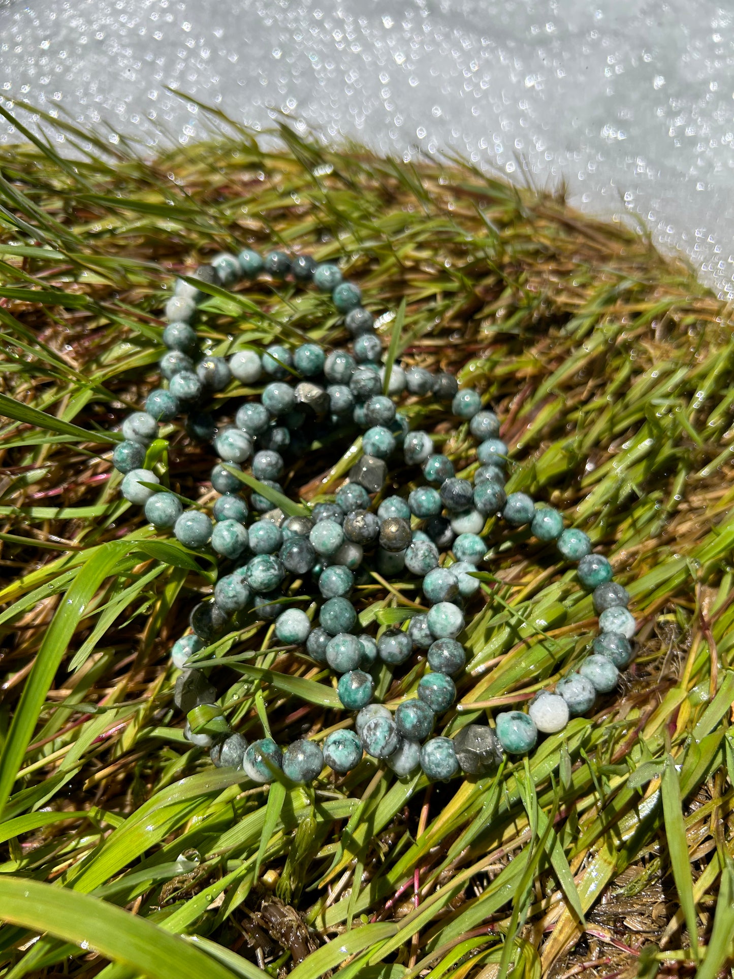 The 3 M’s Rare Jade & Pyrite all natural gemstone bracelet.