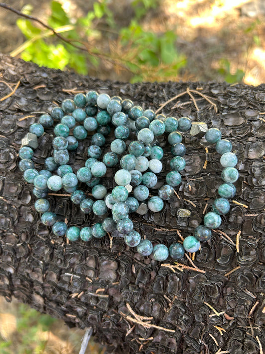 The 3 M’s Rare Jade & Pyrite all natural gemstone bracelet.