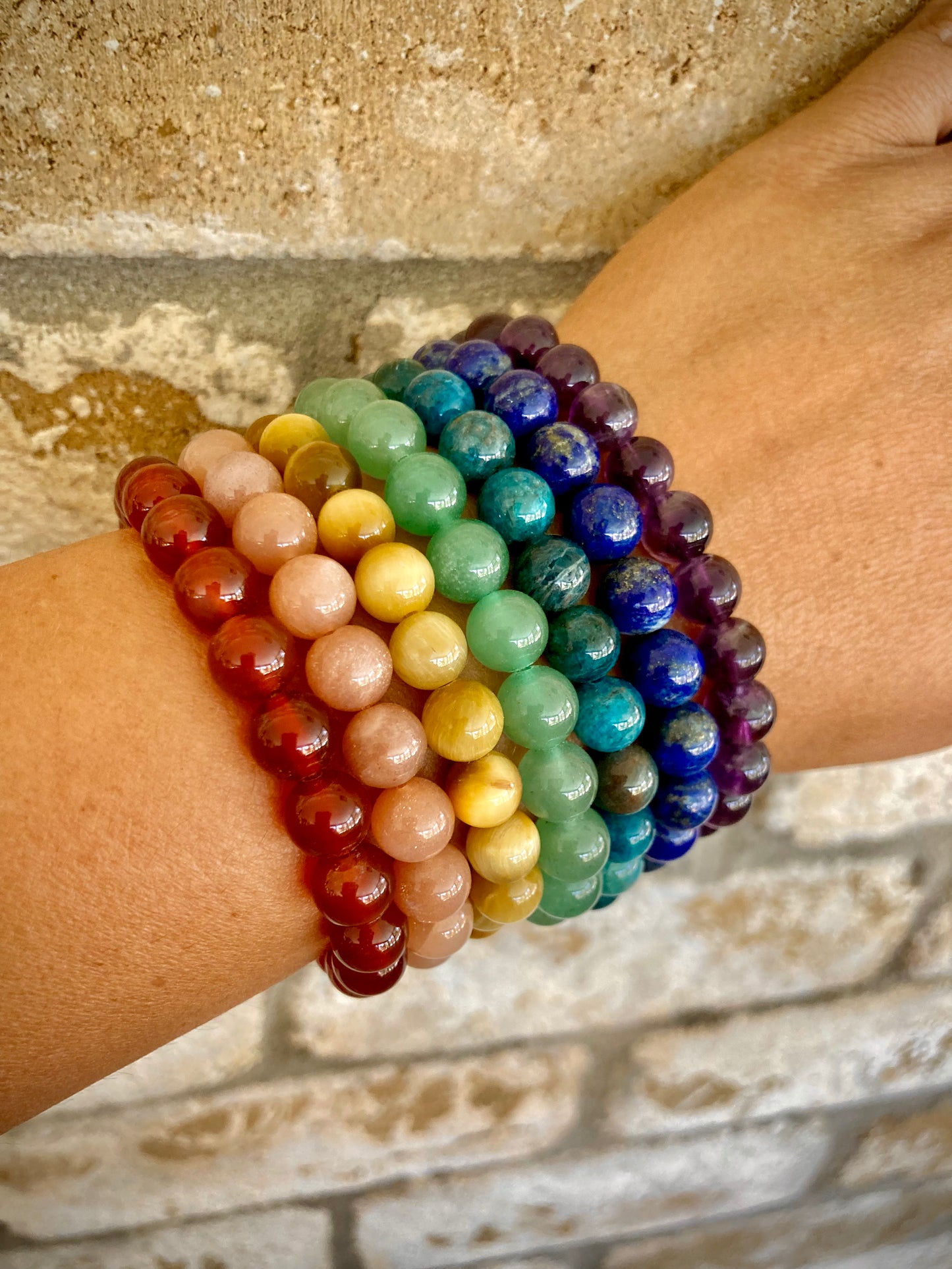 Rainbow Within 7 Centers All Natural Gemstone Bracelet Set
