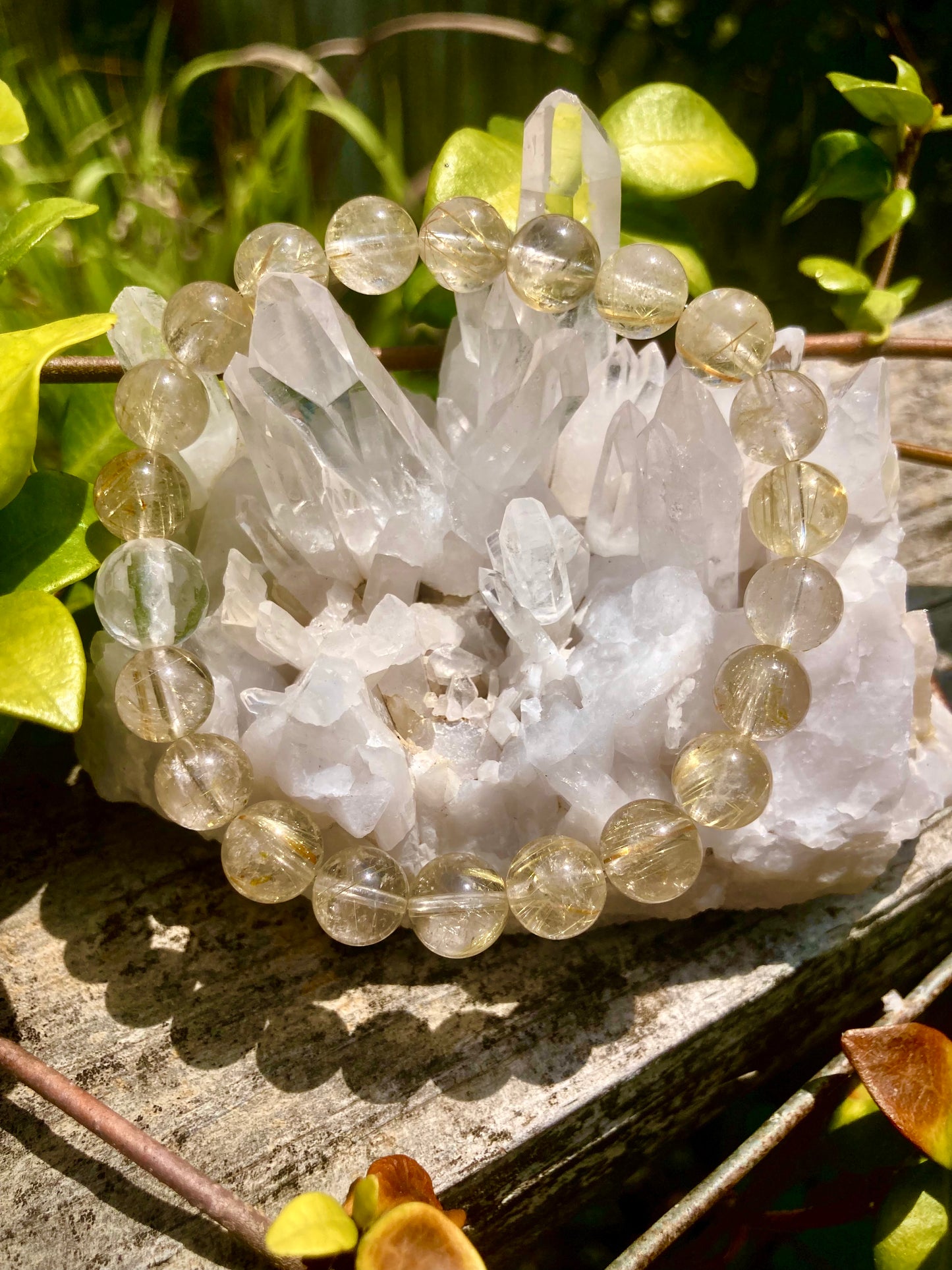 All Natural Golden Rutilated Quartz Healing Gemstone Bracelet