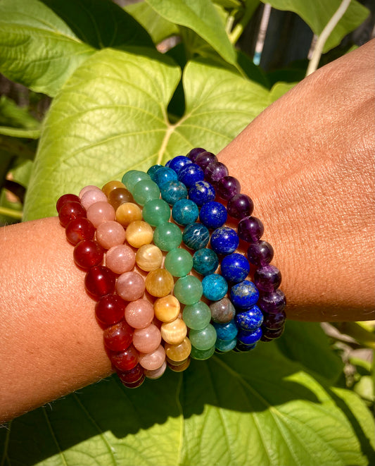 Rainbow Within 7 Centers All Natural Gemstone Bracelet Set